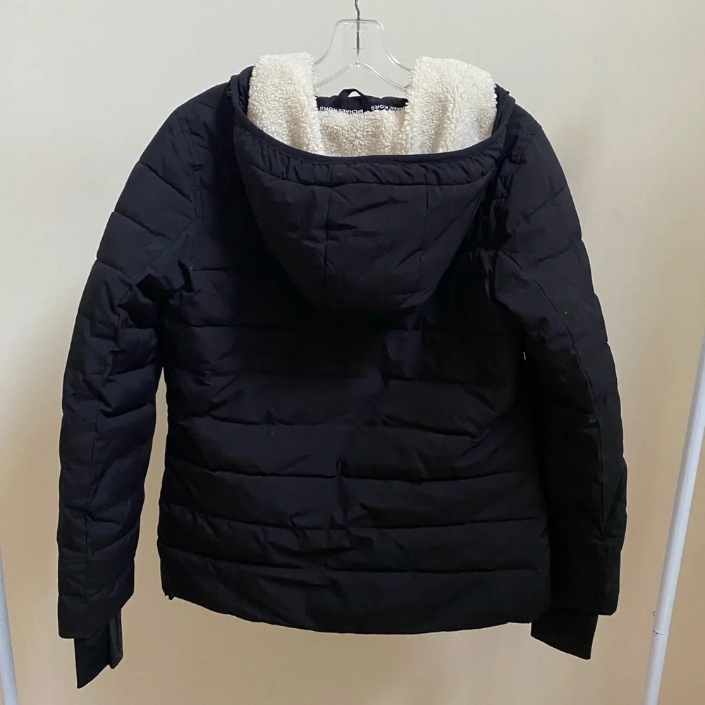 Michael Kors black quilted hooded winter puffer jacket black fleece Sz S